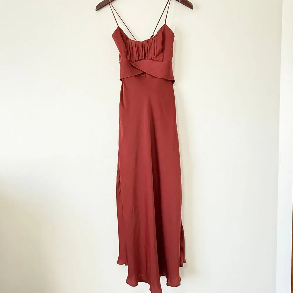 NWT Selfie Leslie Linka Cami Strap Midi Dress in Chocolate Size 8US - Picture 4 of 10